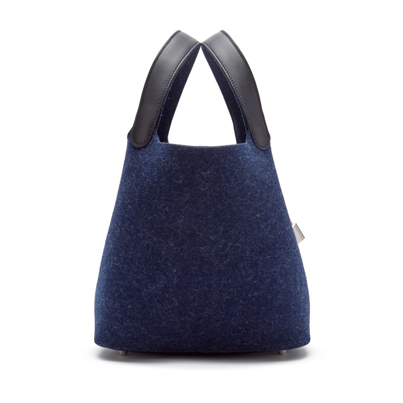 Hermès Blue Nuit Feutre Wool and Black Swift Picotin Lock 22 Palladium Hardware - Image 3